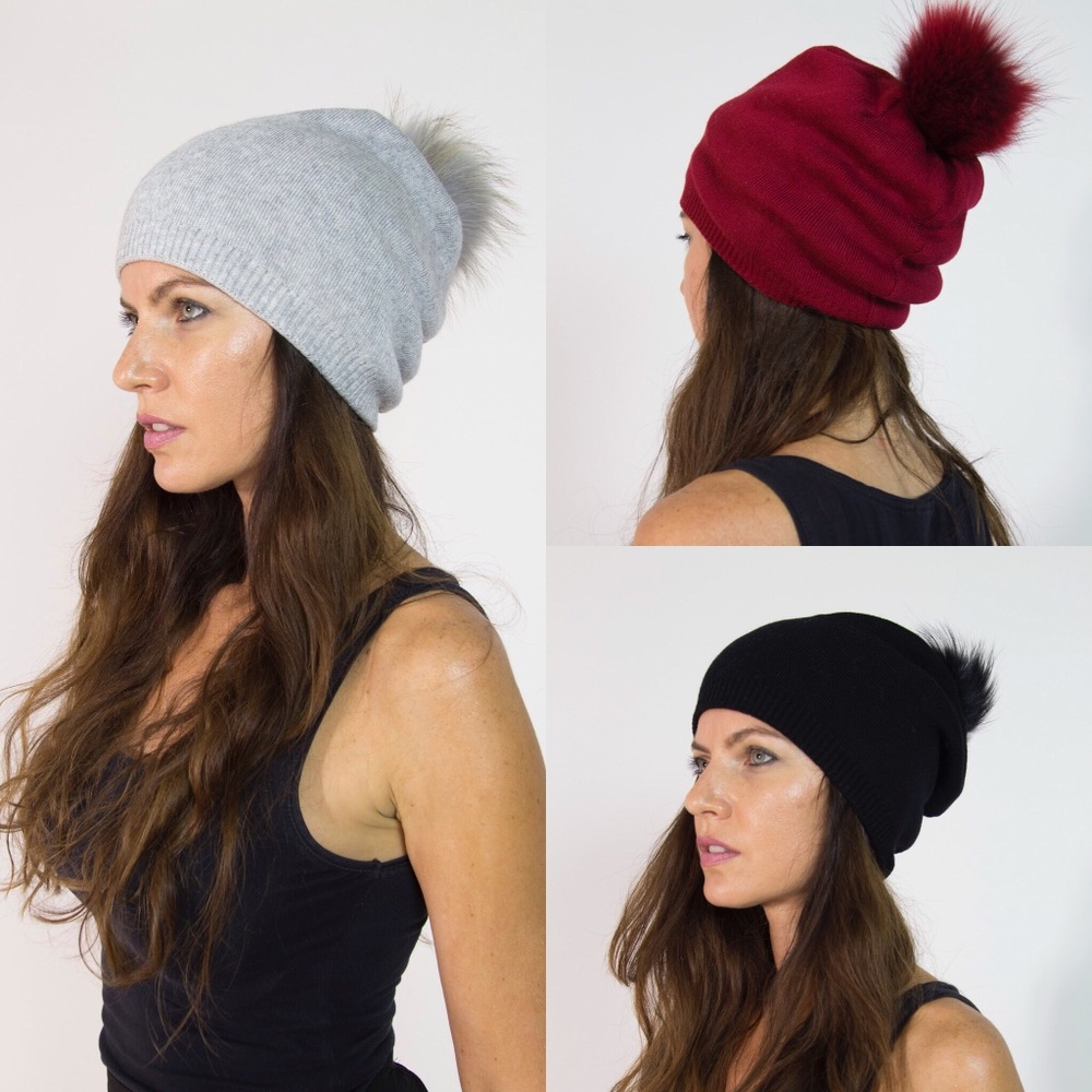Slouchy beanie with removable pom pom